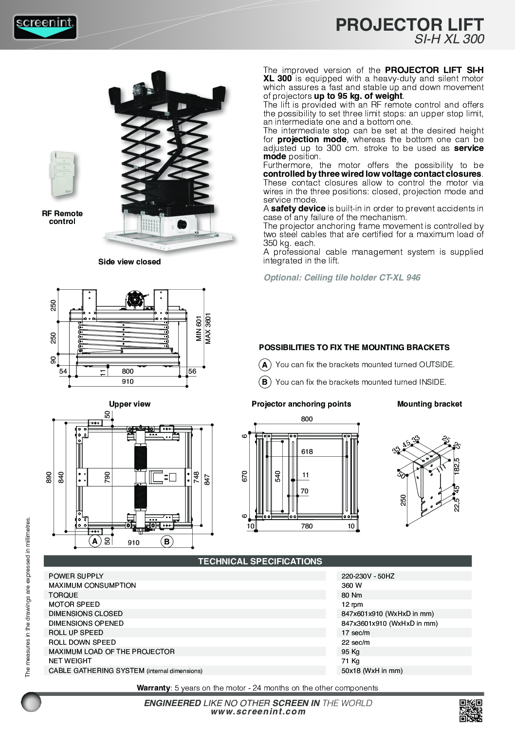 DATA SHEET PROJECTOR LIFT SI-H XL 300 2025
