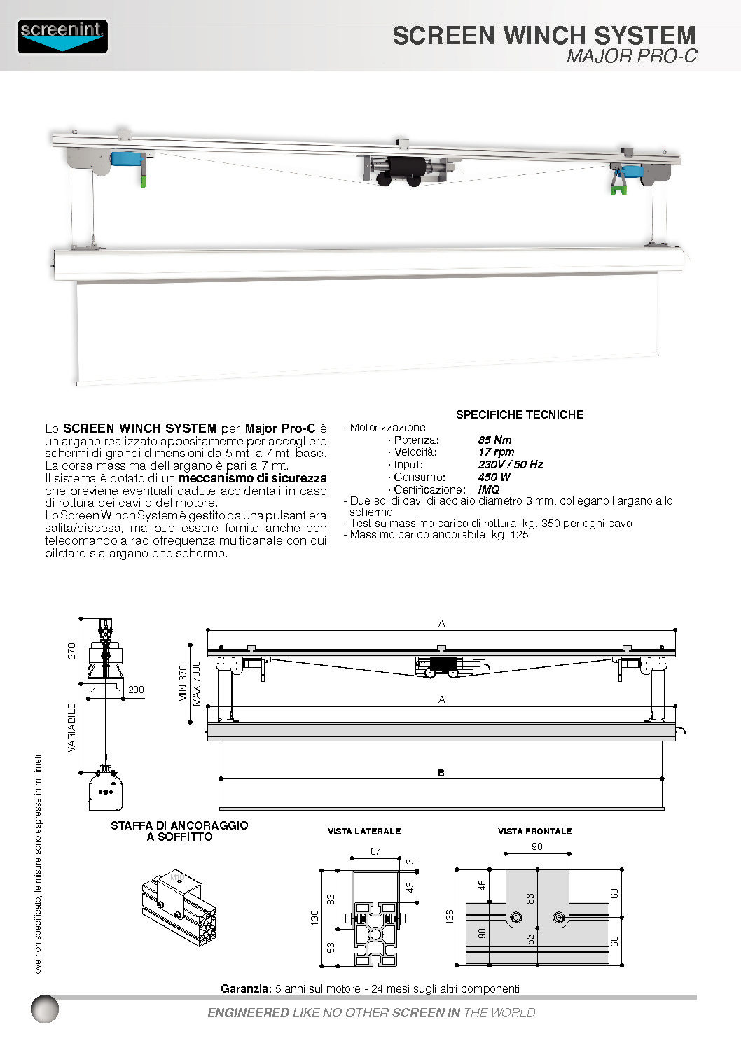 SCHEDA TECNICA SCREEN WINCH SYSTEM PER MAJOR PRO-C
